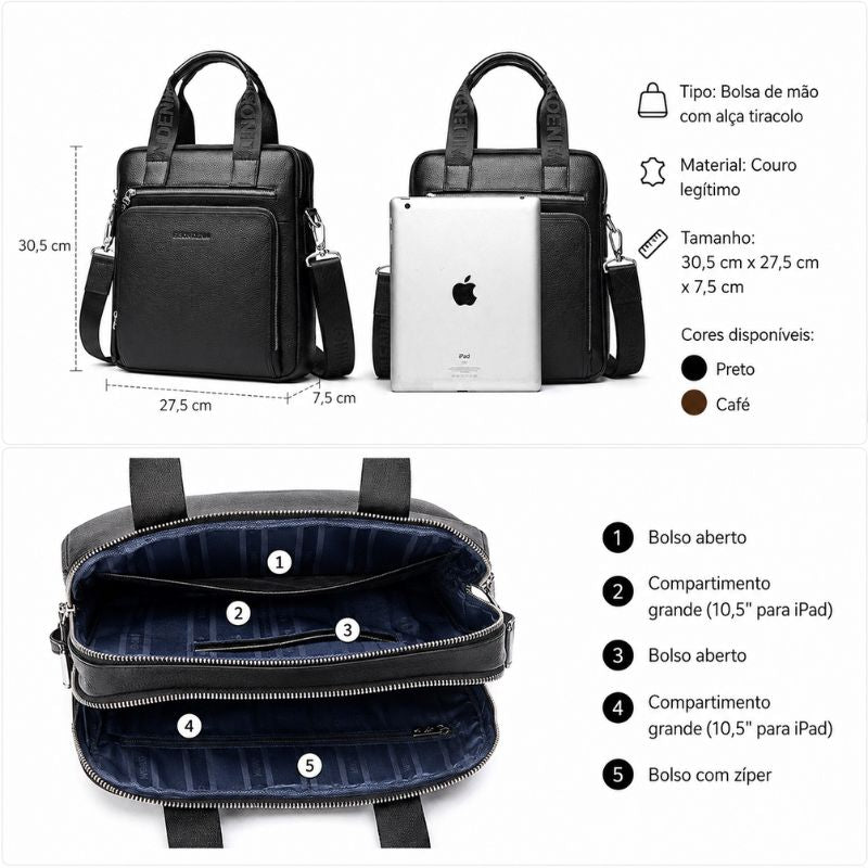 Bolsa Bison Denim Tiracolo Sting em Couro Legítimo Tamanho
