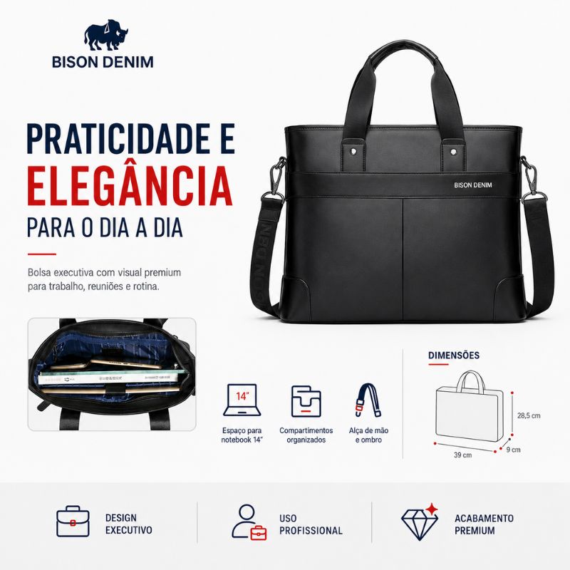 Mala Advogado Carteiro Bison Denim Max em Couro Legítimo