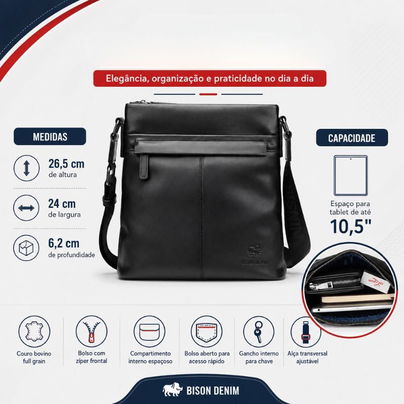 Bolsa Bison Denim Tiracolo Lake em Couro Legítimo Tamanho