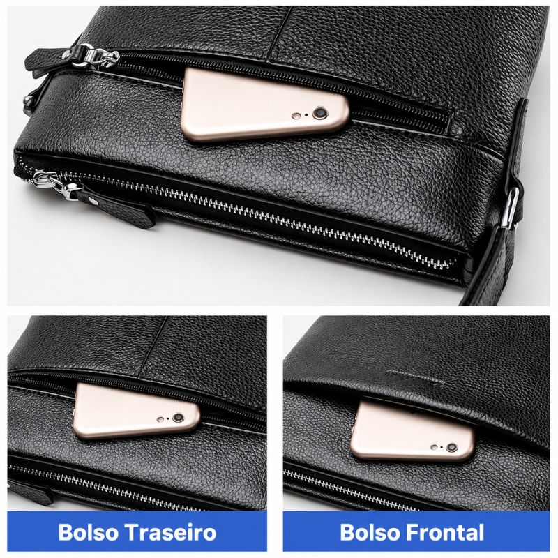 Bolsa Bison Denim Tiracolo Sting Alpha em Couro Legítimo Bolso Frontal