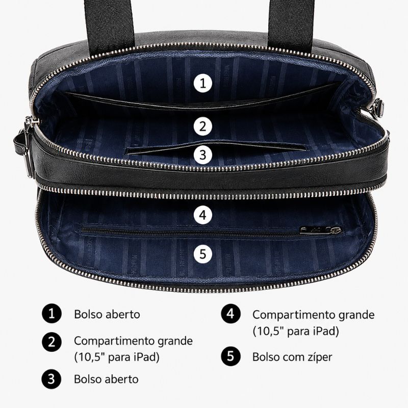 Bolsa Bison Denim Tiracolo Sting em Couro Legítimo Bolsos Internos