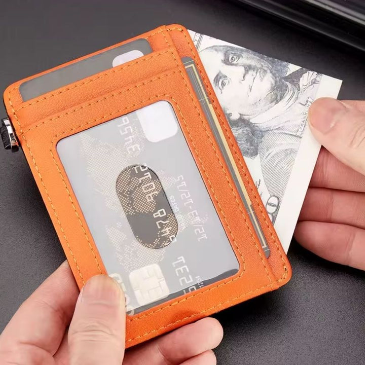 Carteira-Feminina-Slim-Black-Orange-Mostrando-Sua-Capacidade