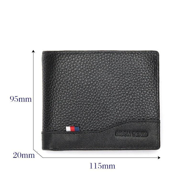 Tamanho da Carteira Bison Denim Flag Bifold em Couro Legítimo