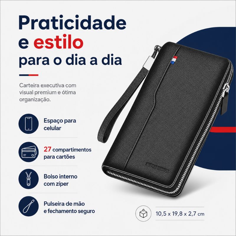 Carteira Bison Denim Grande Couro Legítimo Original Premium Leather