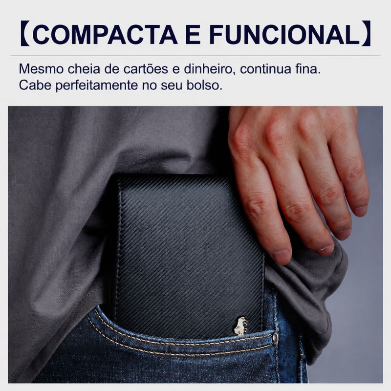Carteira Bison Denim Bifold Couro Legítimo Original Carbon Compacta