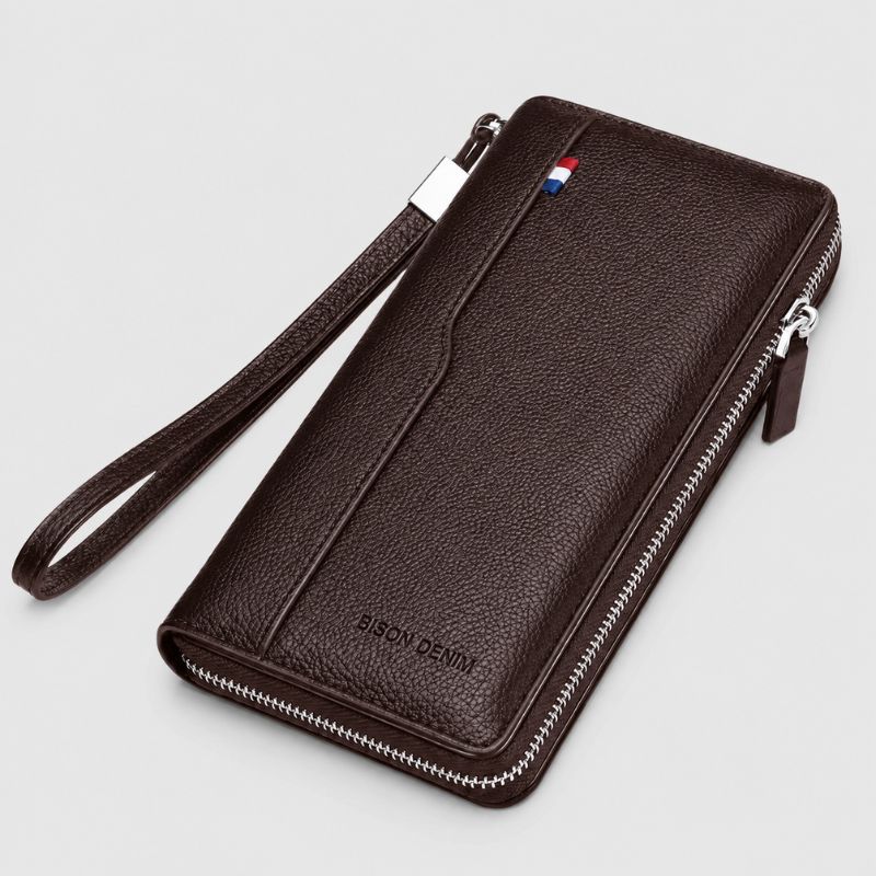 Carteira Bison Denim Grande Couro Legítimo Original Premium Leather Marrom