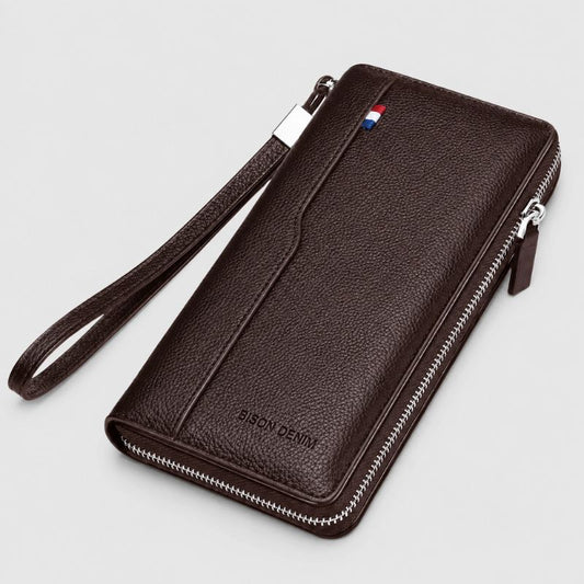 Carteira Bison Denim Grande Couro Legítimo Original Premium Leather Marrom