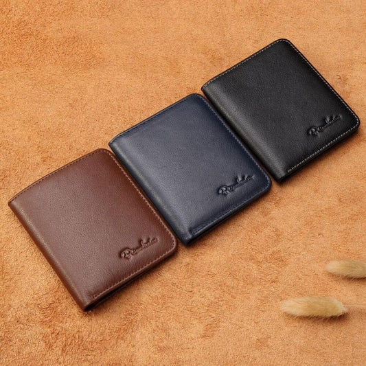 Carteiras masculinas Bison Denim em couro nas cores marrom, azul-marinho e preta