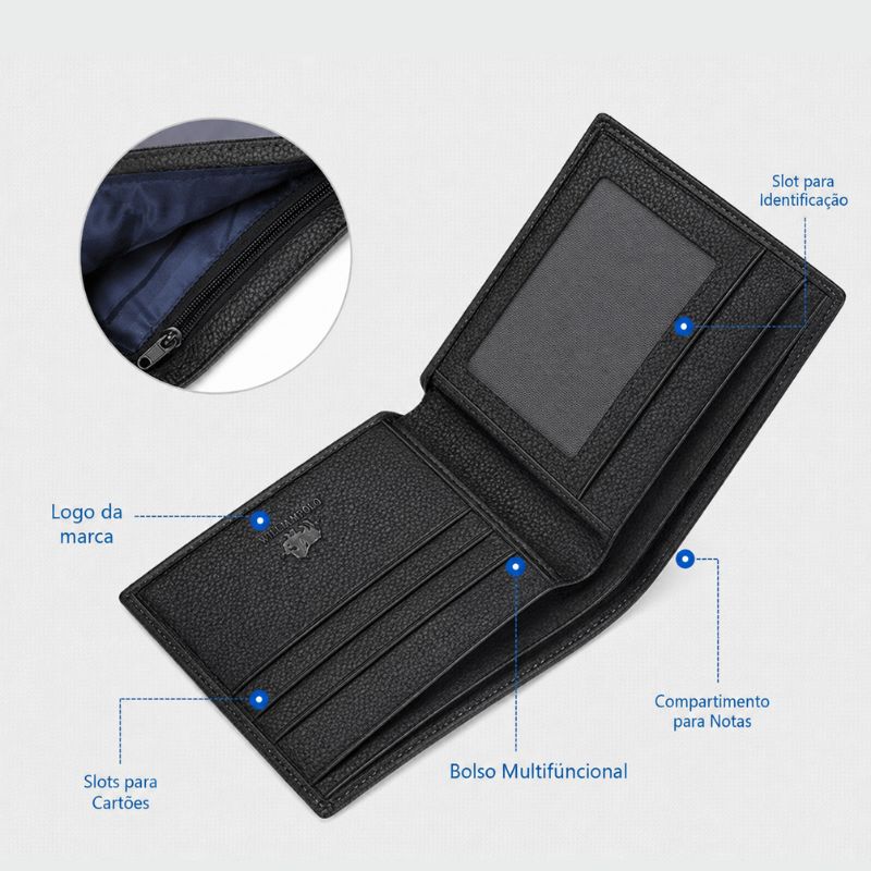 Carteira Bison Denim Slim Executive em Couro Legítimo Masculina