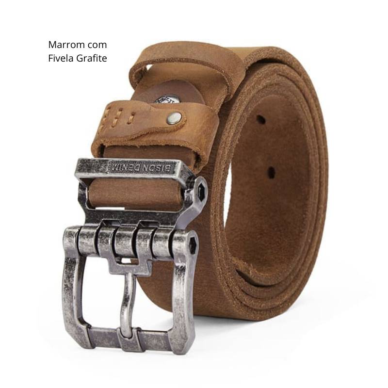 Cinto Masculino Bison Denim Cowboy em Couro Legítimo Grafite