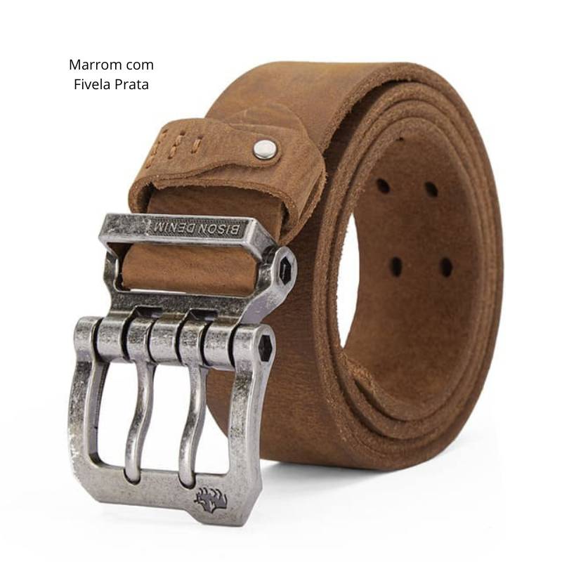 Cinto Masculino Bison Denim Cowboy em Couro Legítimo Prata