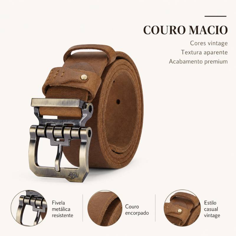 Cinto Masculino Bison Denim Cowboy em Couro Macio
