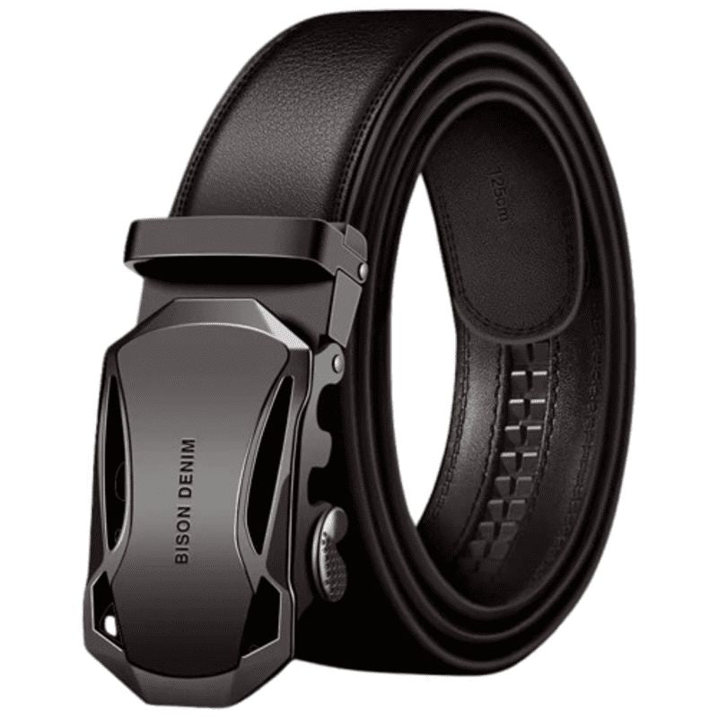 Cinto masculino Bison Denim preto com fivela automática e acabamento elegante