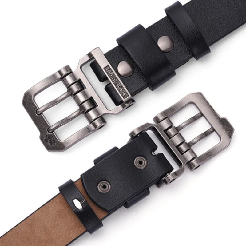 Cinto masculino de couro legítimo Bison Denim Mark com diferentes acabamentos de fivela