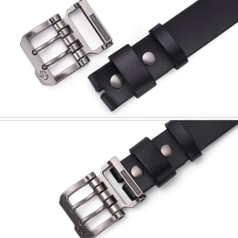Detalhes das opções de fivela metálica do cinto masculino Bison Denim Mark