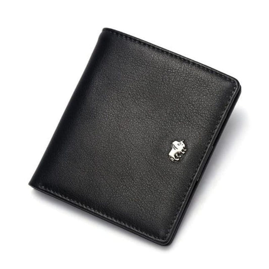 Carteira masculina Bison Denim em couro legítimo preto com acabamento compacto
