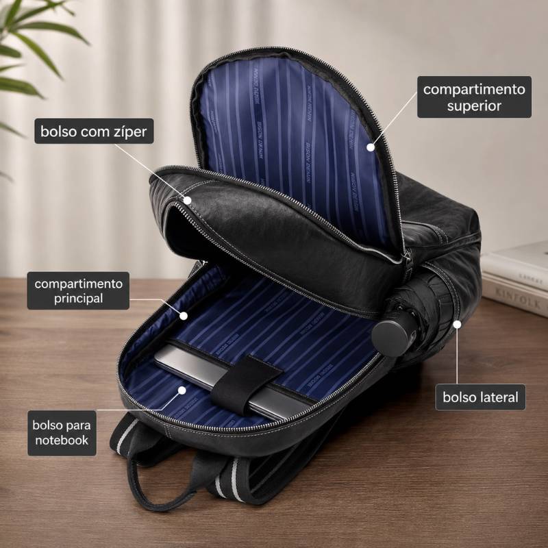 Mochila Masculina Bison Denim Etos para Notebook em Couro