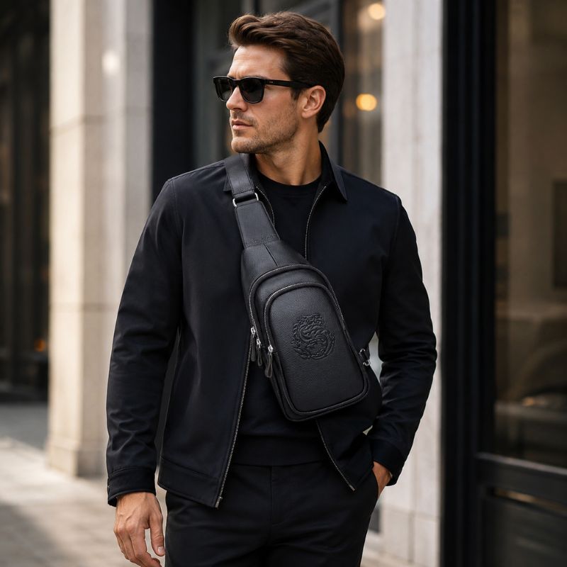 Pochete Masculina Bison Denim Transversal Dragon em Couro Legítimo