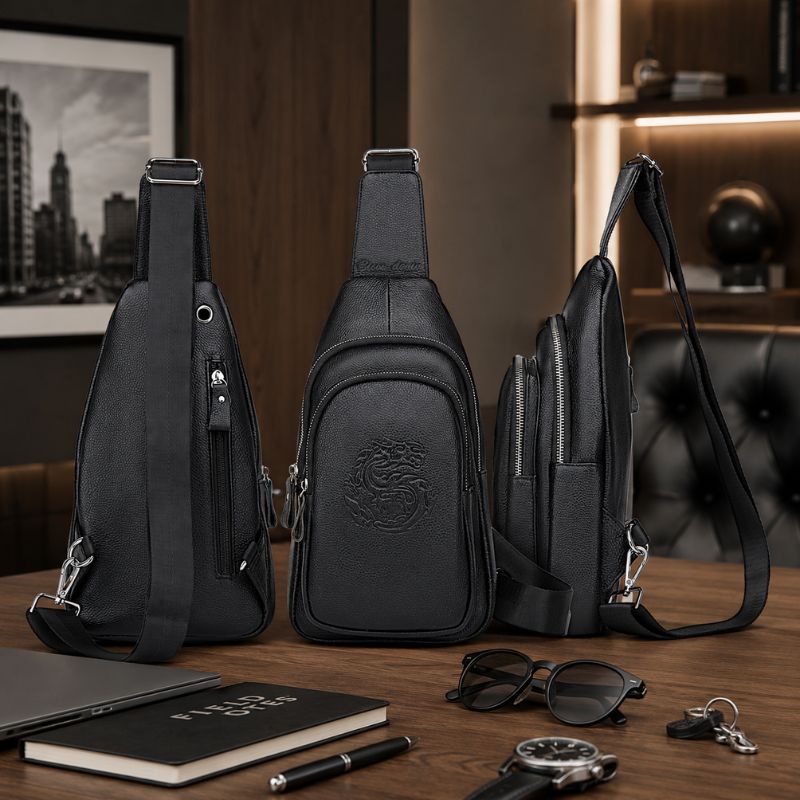 Pochete Bison Denim Transversal Dragon em Couro Legítimo Elegante