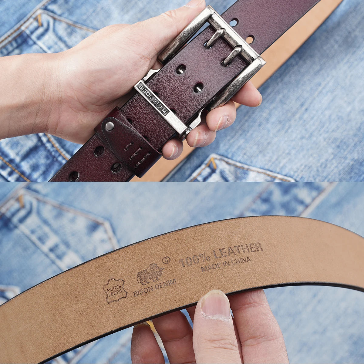 Cinto Bison Denim Casual Couro Legítimo Original Mark
