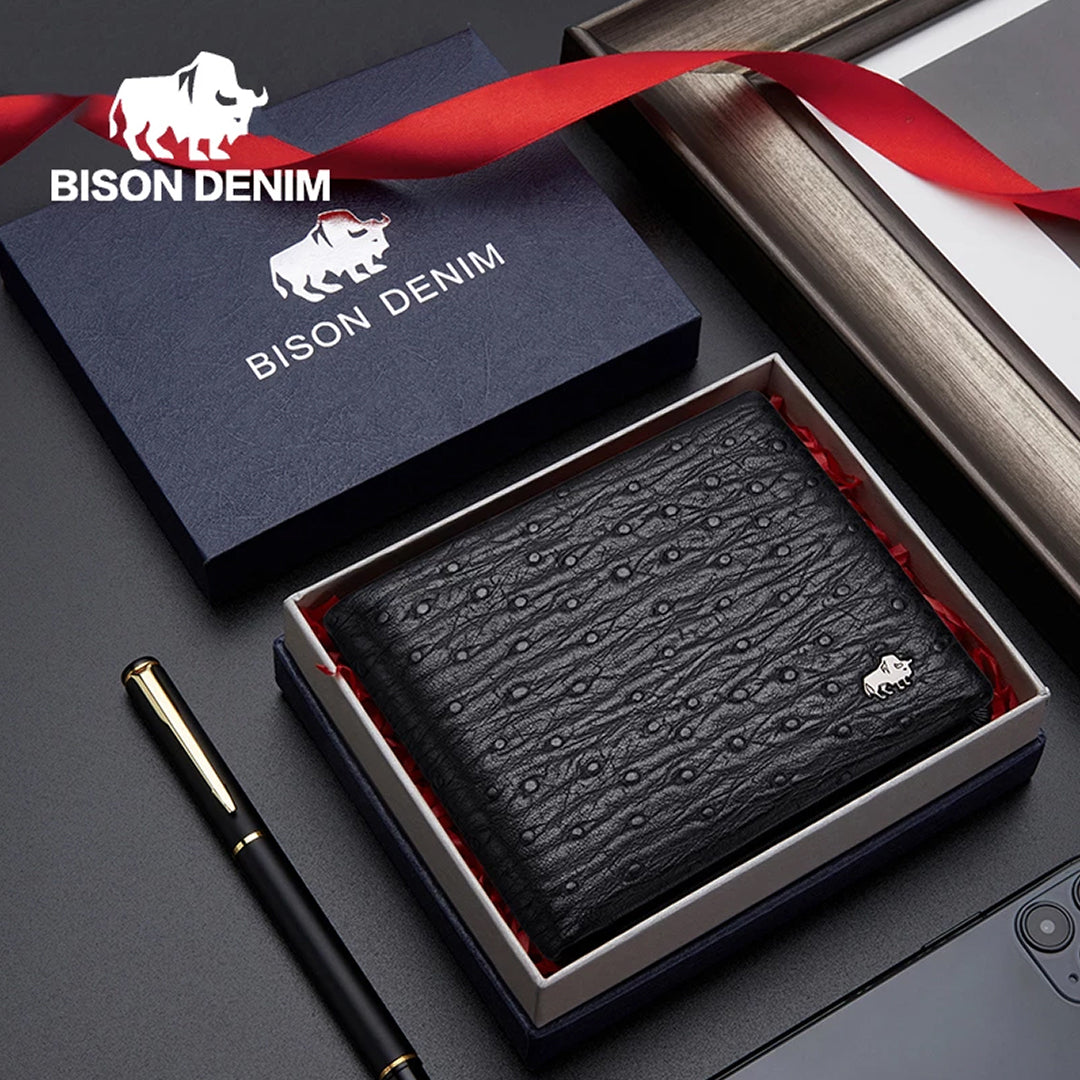 Carteira Masculina Bifold Couro Legítimo Bison Denim Modelo Honour Man