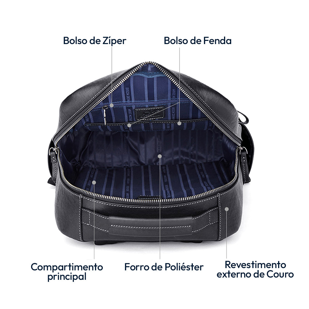 Mochila Executiva Masculina Couro Bison Denim Modelo Durham